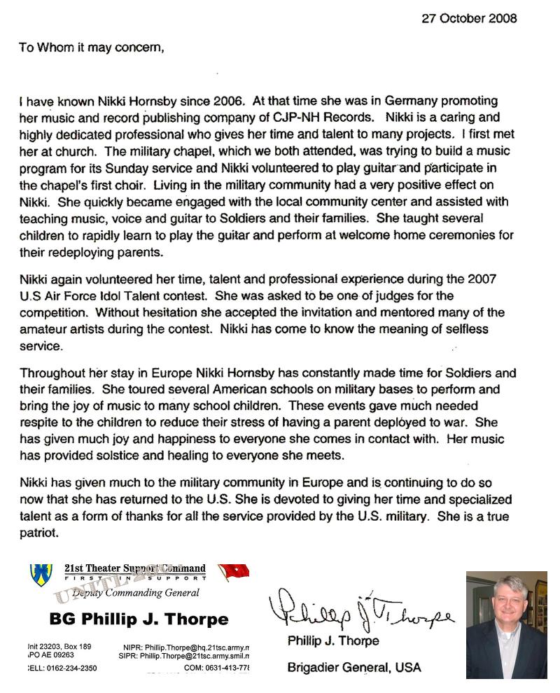 Brigadier General 2008 letter of recommendation 